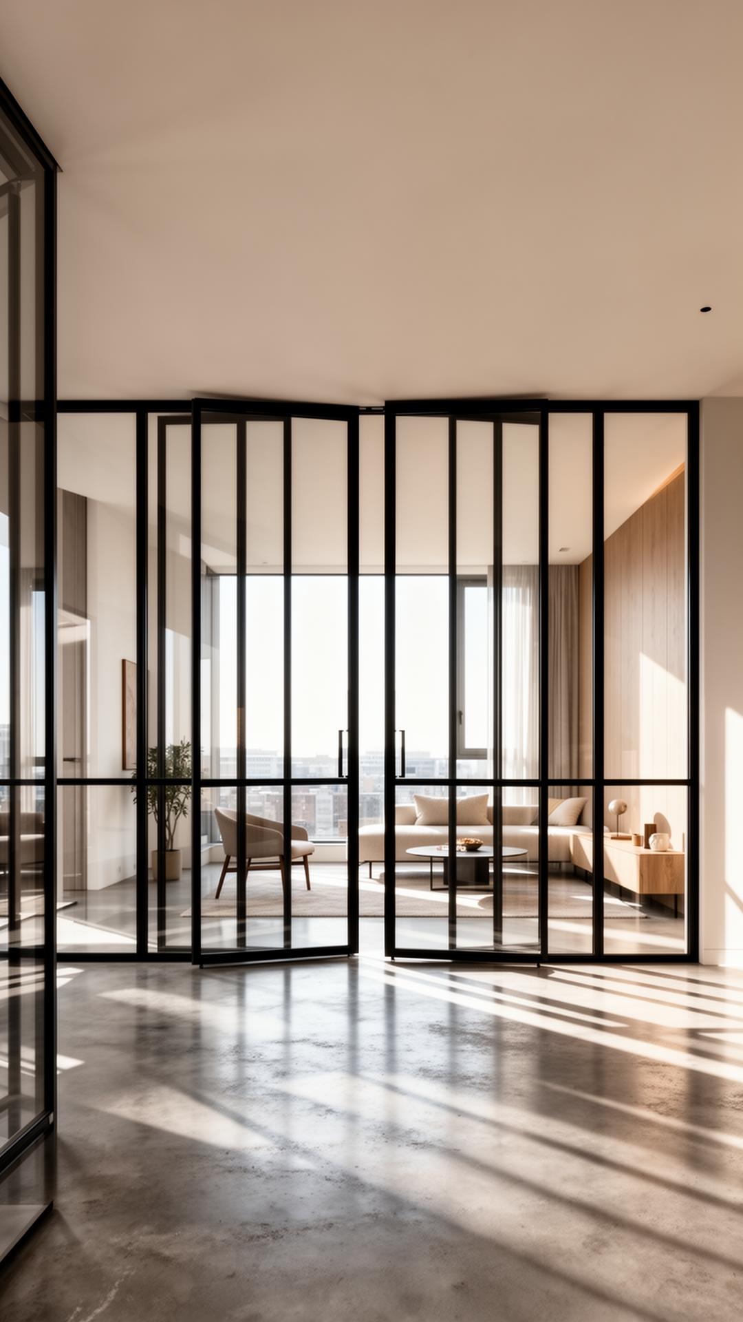 Steel profile door in architectural setting
